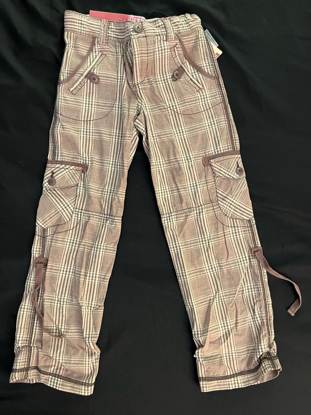 NWT Mossimo Supply Co Girls Plaid Cargo Pants Size 7 Roll Up Capri Vintage Y2K